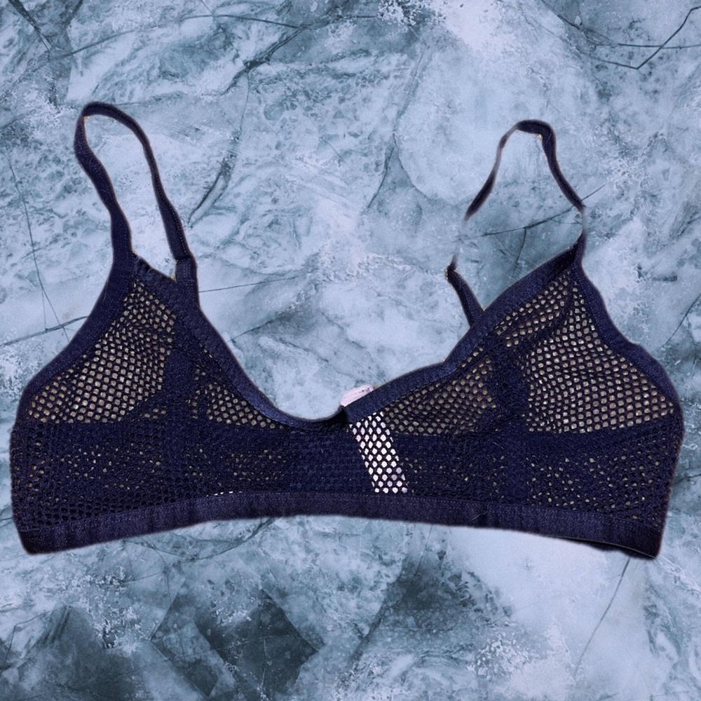 Savage X Fenty mesh navy blue clasp hook bra bralette large like new